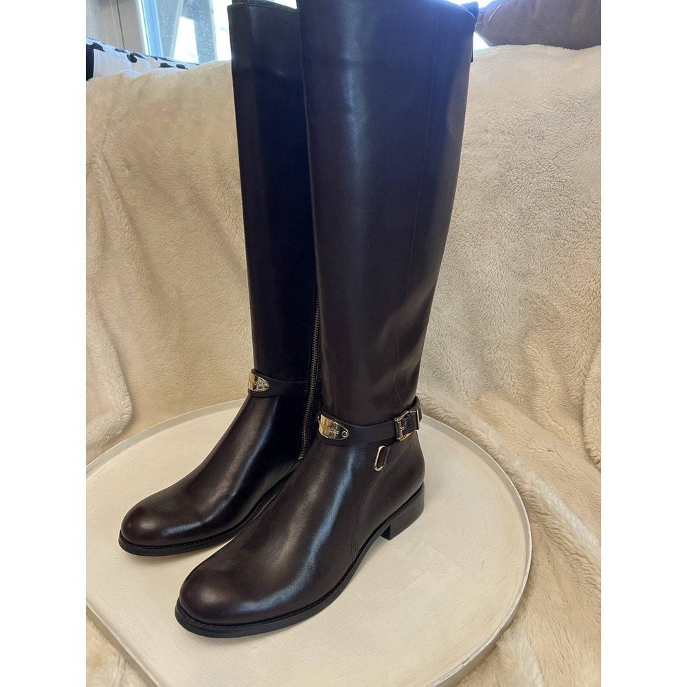 Michael Kors Arley Tall Dress Boots Leather Women 8 Brown NWOB